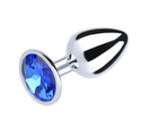 Love In Leather Metal Butt Plug With Round Gem Blue Small Butt Plugs